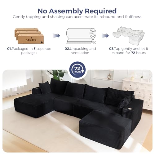 Image of MAXYOYO 132 inch Giant U-Shaped Modular Sectional Couch, Modern Boneless Couch for Living Room, Sofa in A Box, Oversized Sofa with Deep Seat, No Assembly Required, Black