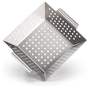 Blumtal grillmand van 100% roestvrij staal – bbq mand perfect voor gegrilde groenten, vis en zeevruchten, grillplaat geschikt voor alle soorten grillen, 21 x 21 x 6 cm (medium)