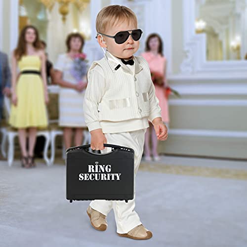Wedding Ring Security Box with Black Sun Glasses and Top Secret Spy Ear Piece Ring Bearer Gifts Special Agent Ring Bearer Suitcase for Kids