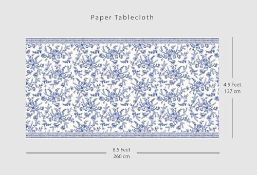 Image of Coterie Blue Toile Paper Tablecloth | Rectangle Tablecloth /Table Cover for Bridal and Baby Shower, Tea and Garden Party, Birthday | 8.5' by 4.5' Table Cloth Rectangle Table