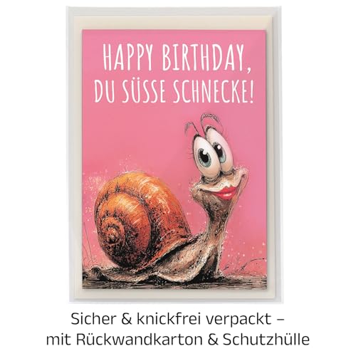 KönigsAtelier® Lustige Premium-Geburtstagskarte für Frauen „Happy Birthday, du süße Schnecke“ – liebevolle Klappkarte mit Humor, hochwertig gedruckt inklusive Umschlag