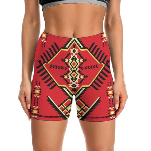 Native American Pattern High Waist Yoga Shorts for Women Athletic Shorts Leggings Running Pants Black