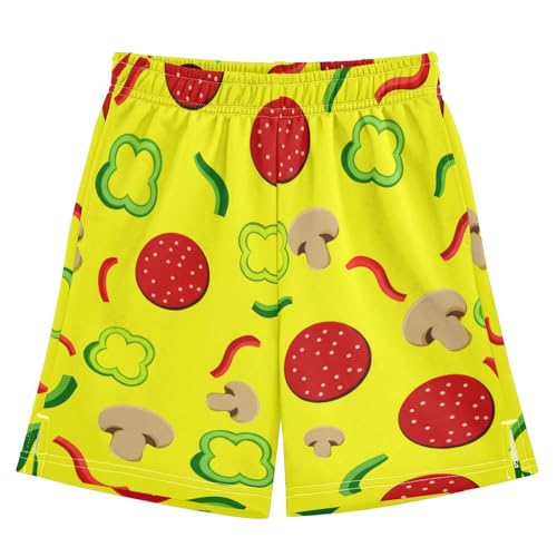 J JOYSAY Mushroom Pepper Slice Yellow Boys Athletic Shorts Kids Youth Casual Shotrs with Elastic Waistband Pockets