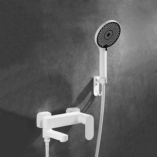 Robinet de bain mural laiton blanc pour remplacer une robinetterie de douche usée avec flexible