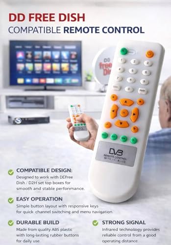 Image of DVB Remote Control Compatible with DD Free Dish D2H Set Top Box, White, with I.C. & LED, Infrared Technology
