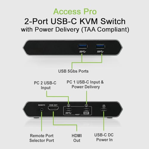 Image of KVM 2-Port USB-C - IOGEAR 2 USB-C /Thunderbolt 3 Devices - 2 USB 3.1, Up To 5Gbps - 4k 30Hz - Power Delivery 75W - Plug n Play - TAA - Mac /Win - GUD3C04