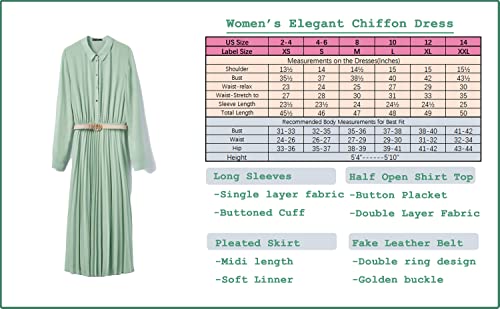 Image of Business Casual Shirt Dress for Women Long Sleeves Pleated Midi Dresses with Belt