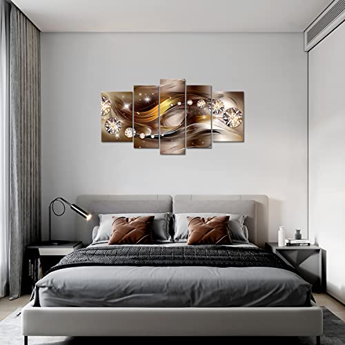 Yaynice Modern Abstract Wall Art 5 Piece Large Yellow And Brown Picture Canvas Print Wall Painting Artwork Wall Décor For Bedroom Living Room Bathroom Office #TOP2