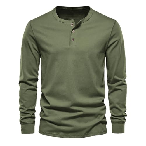 Men Loose Comfortable Henley Pullover 2025 Winter Long Sleeve Solid Color Shirt Fashion Button Down Blouses Tops Army Green