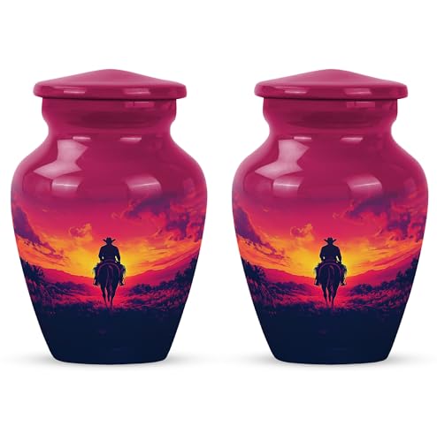 Image of Cowboy Urn - Small Urn for Human Ashes Keepsake - Urn for Ashes Adult Male - Urn for Ashes for Women - Cremation Urns for Human Ashes - Mini Urns for Human Ashes - Size 3 Inch, Pack of 2