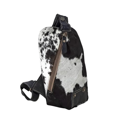 Image of Myra Bag Sling Bag for Women - Western Upcycled Canvas Hairon Leather Crossbody - Black & White