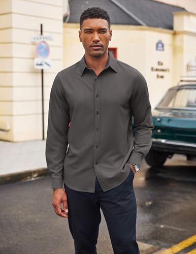 COOFANDY Men's Casual Button Down Shirt Long Sleeve Untucked Shirt Wrinkle Free Denim Dress Shirt - Image 4