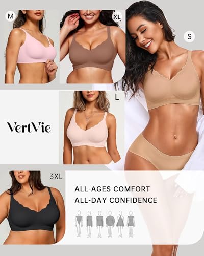 Image of Vertvie Women Seamless Jelly Bras No Underwire Supportive Wireless Push Up Full Coverage Bralette Comfy Scalloped T-Shirt Bra