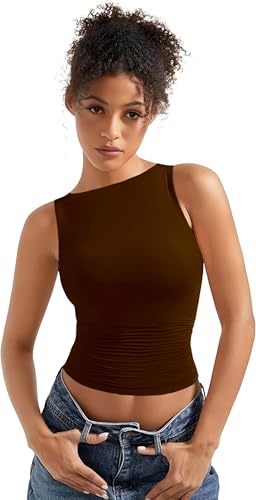Image of SIGHTBOMB SOFTLINE Feather Touch Double Lined Boat Neck Ruched Waist Microfiber Cuddle Baby Sleeveless TEE for Women