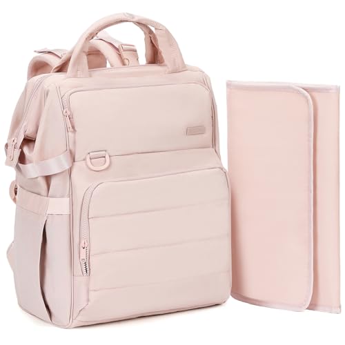 Image of BELALIFE Baby Diaper Backpack Bag, Baby Essentials Travel Backpack for Moms Dads, with Changing Pad, Insulated Bottle Holders & Stroller Straps, Pink