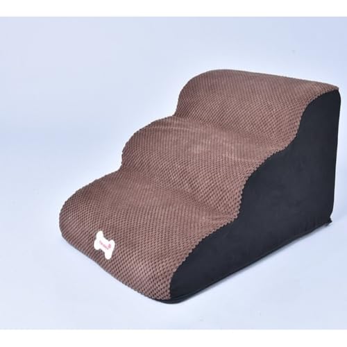 「FLYKING」犬の階段のステップ通気性の網ペットステップ折り畳み式2-4つのレベル階段取り外し可能 ペット用品 (3段-小,コーヒー色)