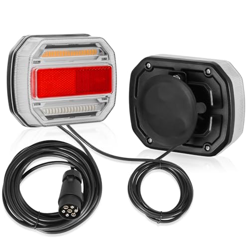 D-TECH Pilotos Traseros Remolque Led Con Luz De Matricula y Iman, Luces Traseros Remolque Base Magnetica,Juego De Luces Remolque Led Magnético Con 2.5/7.5M Cable y Enchufe 7 Pines