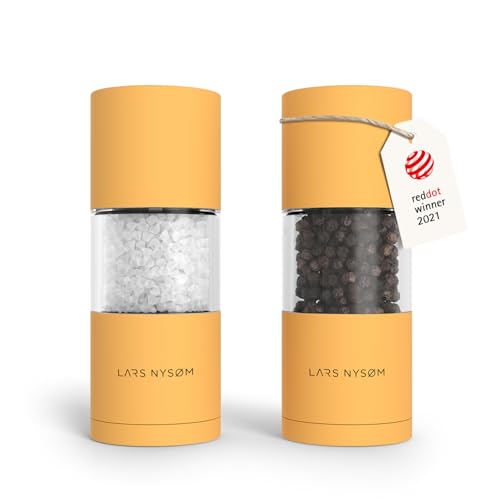 Image of LARS NYSOM Salt and Pepper Grinder Set, Manual Salt and Pepper Mills with Adjustable Ceramic Grinder, Design Spice Shaker Set (Mustard Yellow)