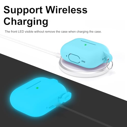 Image of for AirPods Pro 2nd 1st Generation Case Cover with Keychain, Protective Soft Silicone Skin Accessories for Apple AirPods Pro Charging Case 2022 /2019, Front LED Visible, Fluorescent Blue