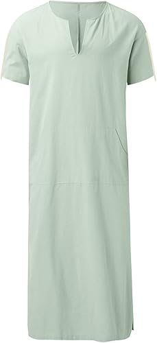 Miniatura 3 de DUOWEI Tissue Tees Men Long Sleeve Mens Casual Fashion Muslim Cotton V Neck Short Sleeve Robe Jacket Apparel Shirt