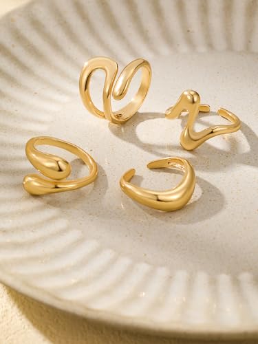 4 PCS Gold Plated Stackable Rings for Women, Unique Twisted and Looped Designs, Adjustable Finger Band for Comfort, Fashionable Stacking Rings for Daily Wear and Special Occasions