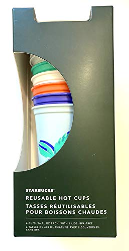Starbucks Reusable Hot Cup Tropical Collection (Pack Of 6 Cups With Lids) 16 Oz