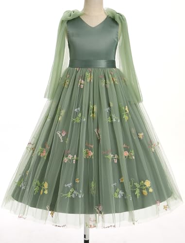 IBTOM CASTLE Flower Girl Dress Satin Floral Embroidered Tulle Long Dress Junior Bridesmaid Wedding Birthday Formal Ball Gown3