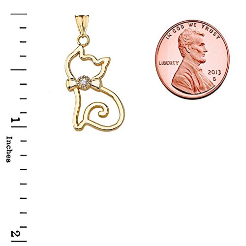 Animal Kingdom Unique 14k Yellow Gold Diamond Openwork Cat Charm Pendant2