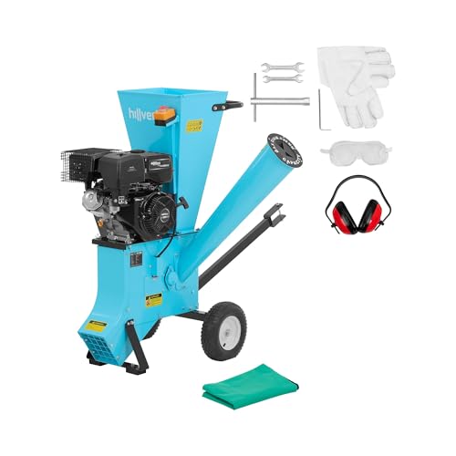 hillvert Triturador a Gasolina 15 CV Ø 89 mm 2400 rpm Ø 89 mm con 2 Embudos de Llenado Biotriturador a gasolina Triturador de jardín Trituradora de ramas