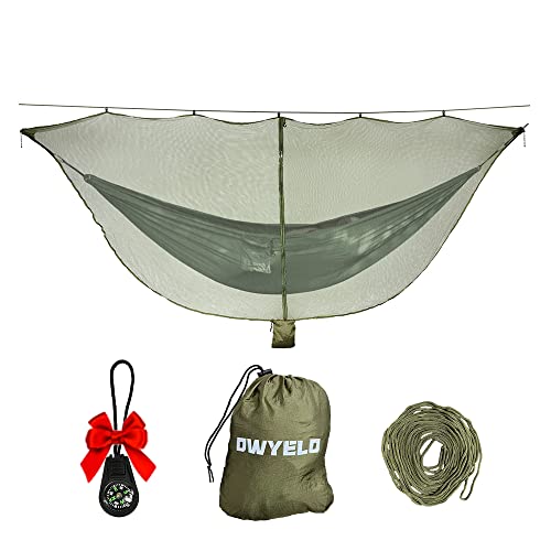OWYELO Mosquitera para Hamaca De 360°, Mosquitera Camping, Mosquitera Exterior 275g, Malla de Poliéster con Cremallera Lateral Doble para un Fácil Acceso, Color Verde Militar, con una Mini Brújula Cover
