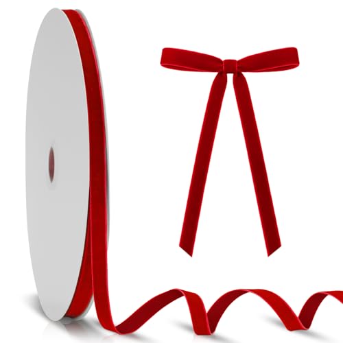 KINGLAKE Vintage Red Velvet Ribbon - 3/8 Inch x 25 Yards Red Velv...