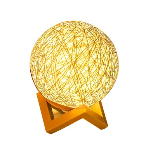 Meichoon Night Light for Bedroom Rattan Ball Table Lamp USB Plug-in Brightness Adjustable Warm Yellow Light with Stand Nightstand Decorative Lamp LE16