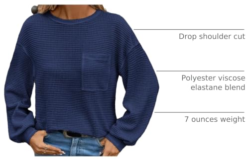 Image of Dokotoo Womens Waffle Knit Tops 2026 Oversized Long Sleeve Crewneck Shirts Business Casual Blouses Basic Shirts