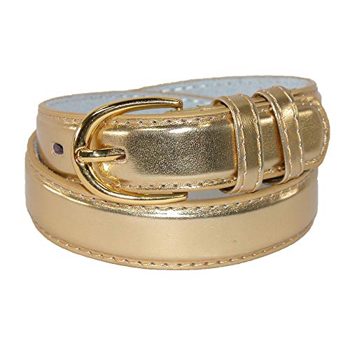 CTM® Kid's Leather 1 inch Basic Dress Belt, Xlarge, Gold