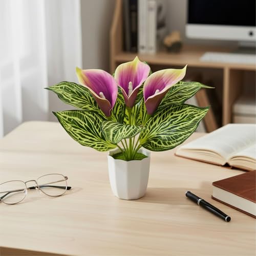 Image of fancymart Artificial Calla Lily Plant with Pot - 30 cm Height Decorative Flower Leaves (Pack of 1) | Realistic Faux Plant for Home & Office Decor | Table, Shelf & Desk Decoration