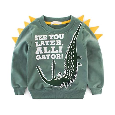 Baby Boy's Cotton Long Sleeve Pullover Tops Sweatshirt Toddler Little Boys Cartoon Dinosaur Alligator Sweatshirts 2-8Y Green Cover