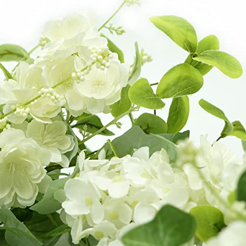 20 Inches Spring Summer Wreath Hydrangea Wreath For Front Door With White Cherry Blossom,Eucalyptus And Ivy Leaves For Indoor Outdoor Home Farmhouse Festival Decor #TOP7