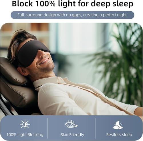100% Blackout Sleep Mask for Women Men, Zero Eye Pressure Eye Mask, Sleeping Mask for Side Sleepers, Lycra Fabric 3D Contoured Cup Blindfold with Adjustable Strap for Home/Work, 3D Black - Image 4