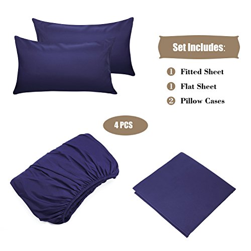 Image of 4 Piece Bed Sheet Set (Full,Blue) 1 Flat Sheet,1 Fitted Sheet and 2 Pillow Cases,Brushed Microfiber Luxury Bedding with Deep Pockets