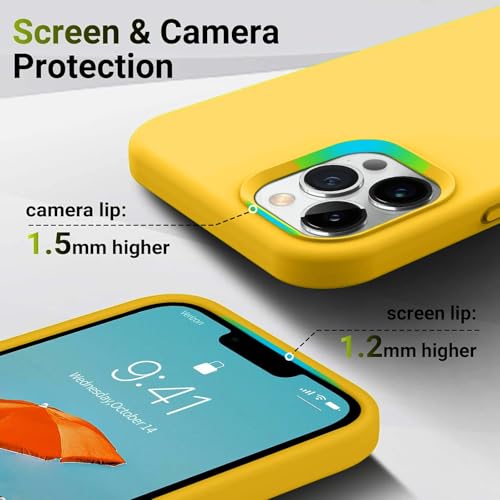Image of VONZEE Microfiber Candy Case Compatible for iPhone 12 Pro Max 6.7 inch, Shockproof Slim Back Cover Liquid Silicone Case - Yellow
