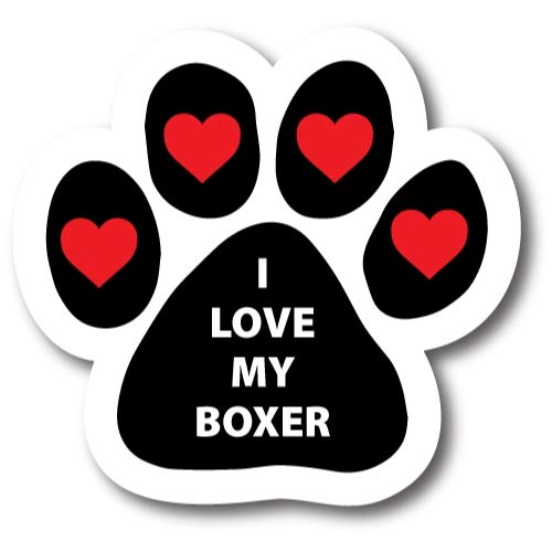 Image of I Love My Boxer Pawprint Car Magnet 5 Inch, Dog Lover Gift | Heavy duty magnetic decal for car, truck, SUV or fridge, full color UV printed