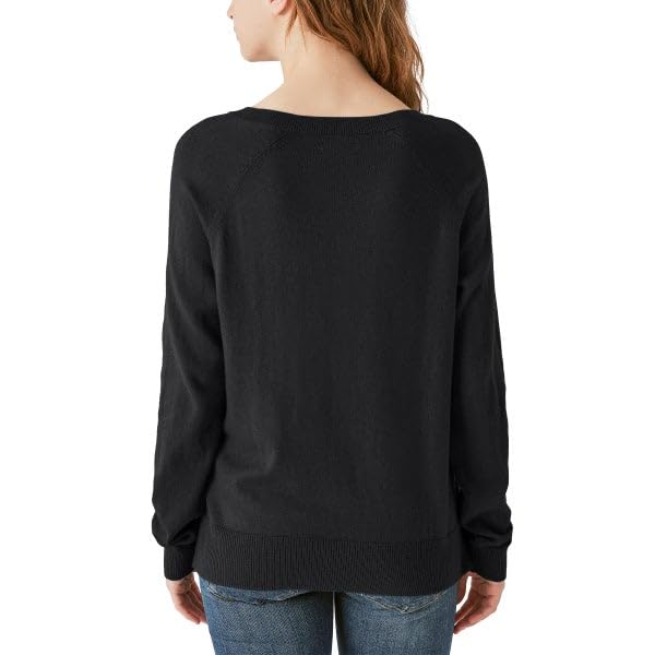Lucky Brand Women's V-Neck Sweater, Long Sleeves, Side Slits, Cotton Blend, Cream/Green/Red/Black3