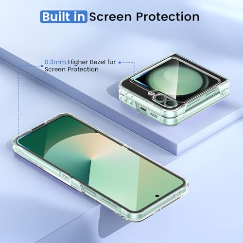 Image of Ruky for Samsung Galaxy Z Flip 6 Case, Support Wireless Charging, Clear | Full Body Cover Hard PC Ultra-Thin Shockproof, Support Wireless Charging Protective Phone Case for Galaxy Z Flip 6, Clear
