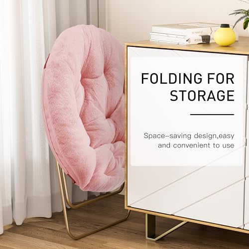 Image of Simple Deluxe Comfy Chairs for Bedroom, Faux Fur Saucer Chair for Adults, Oversized Comfy Soft Saucer Chair, Padded Lazy Chair for Living Room Dorm Rooms, Pink