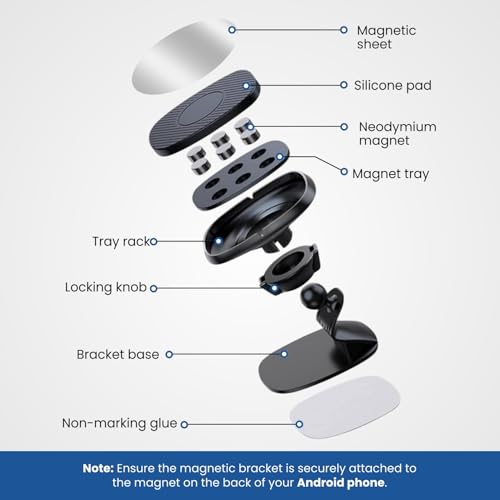 Image of Elfora 2 in 1 360 Rotating Magnetic Phone Holder for Car | Strong Magnet Phone Mount for Dashboard and AC Vent | Portable Hands Free Universal Stand for iPhones & Android Phones