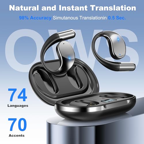 Image of AI Language Translation Earbuds, Translator Earbuds Real Time with iOS & Android, 144-Language Bluetooth Headphones Translating Device for Travel and Business, Black