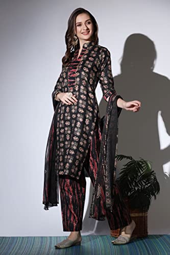 Image of Leriya Fashion Cotton Printed Kurta Sets for Woman | V Neck Festive Anarkali Suit for Women | Ethnic Kurta Set with Dupatta for Women | Wedding Kurti Set for Woman