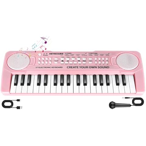 37 Key Pink Piano for Kids Music Toys for 3+ Year Old Girls Upgrade Keyboard Piano for Beginners Kids Toy Piano with Microphone Toys for 3 4 5 6 7 8 Year Old Girls Boys Gifts Age 3-8 Cover