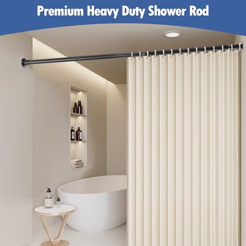 Image of Black Shower Curtain Rod Wall Mounted Shower Rod Screw in Adjustable Shower Curtain Rods for Bathroom (Set of 1, 28 to 46 inch)