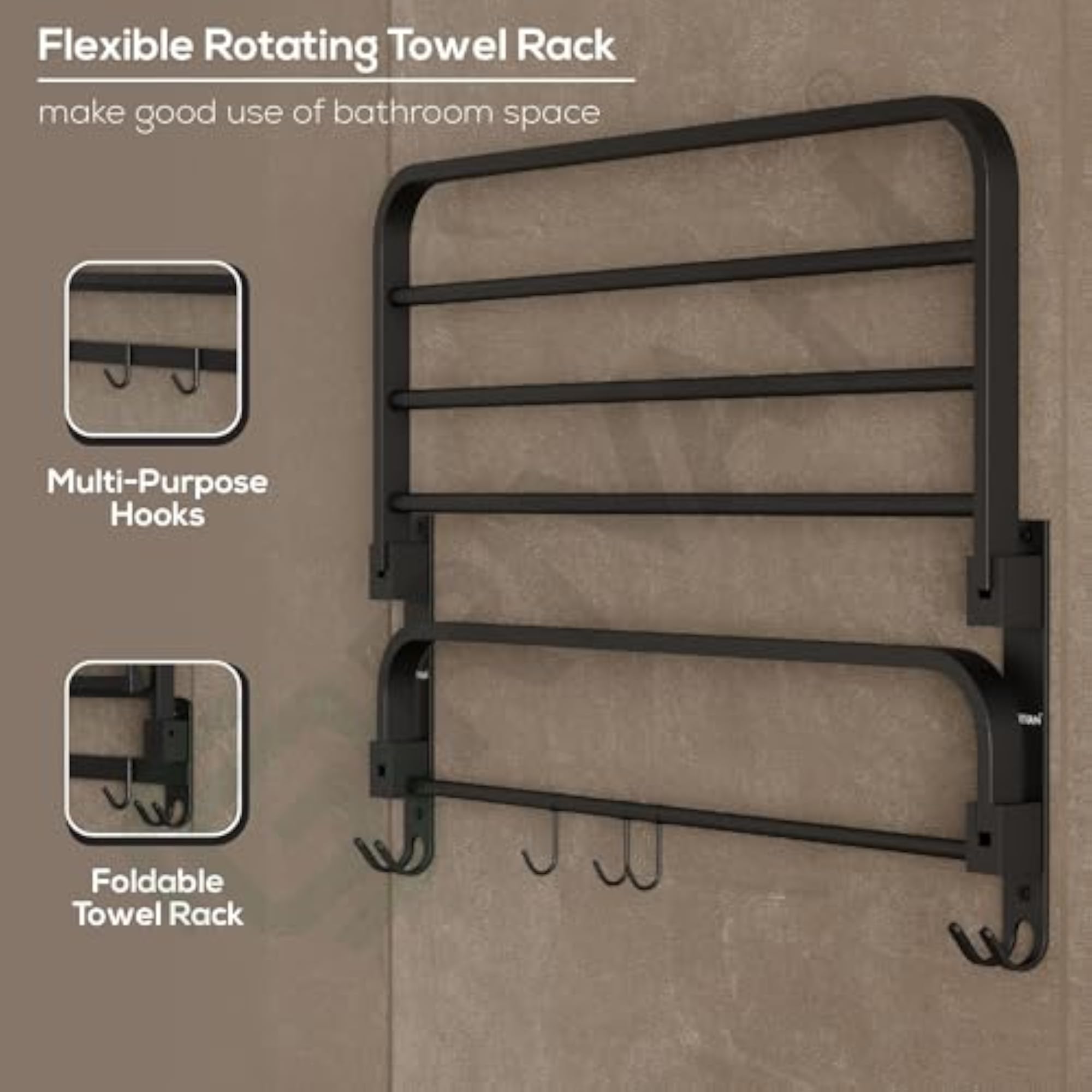 Stainless Steel Towel Rack with Hooks, 24 Inch
